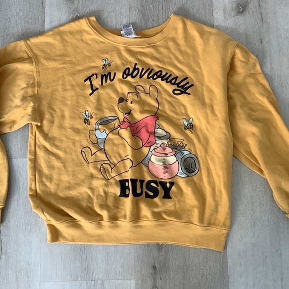 Disney - Yellow Winnie The Pooh "I'm Obviously Busy" Crewneck Sweatshirt Sz L - Picture 4 of 9